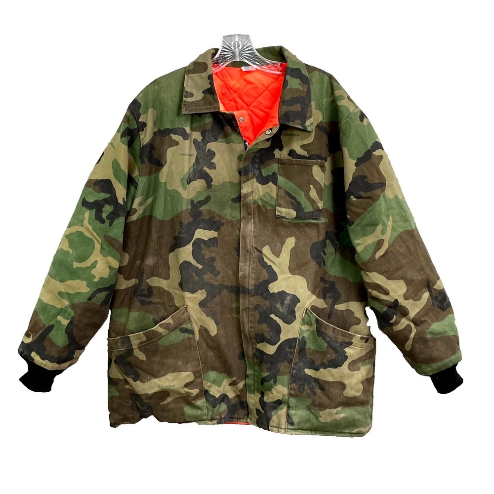 Vintage Hunting Jacket Mens XL Woodland Camo Quilted Lined‎ USA Outdoor Camping